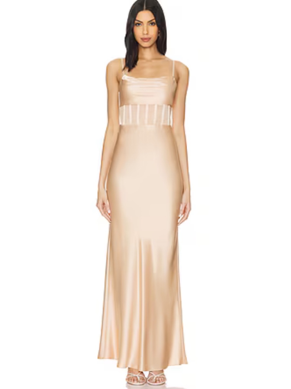 Alice + Olivia Valentina Draped Satin Crepe Maxi Slip Dress- Almond NWT